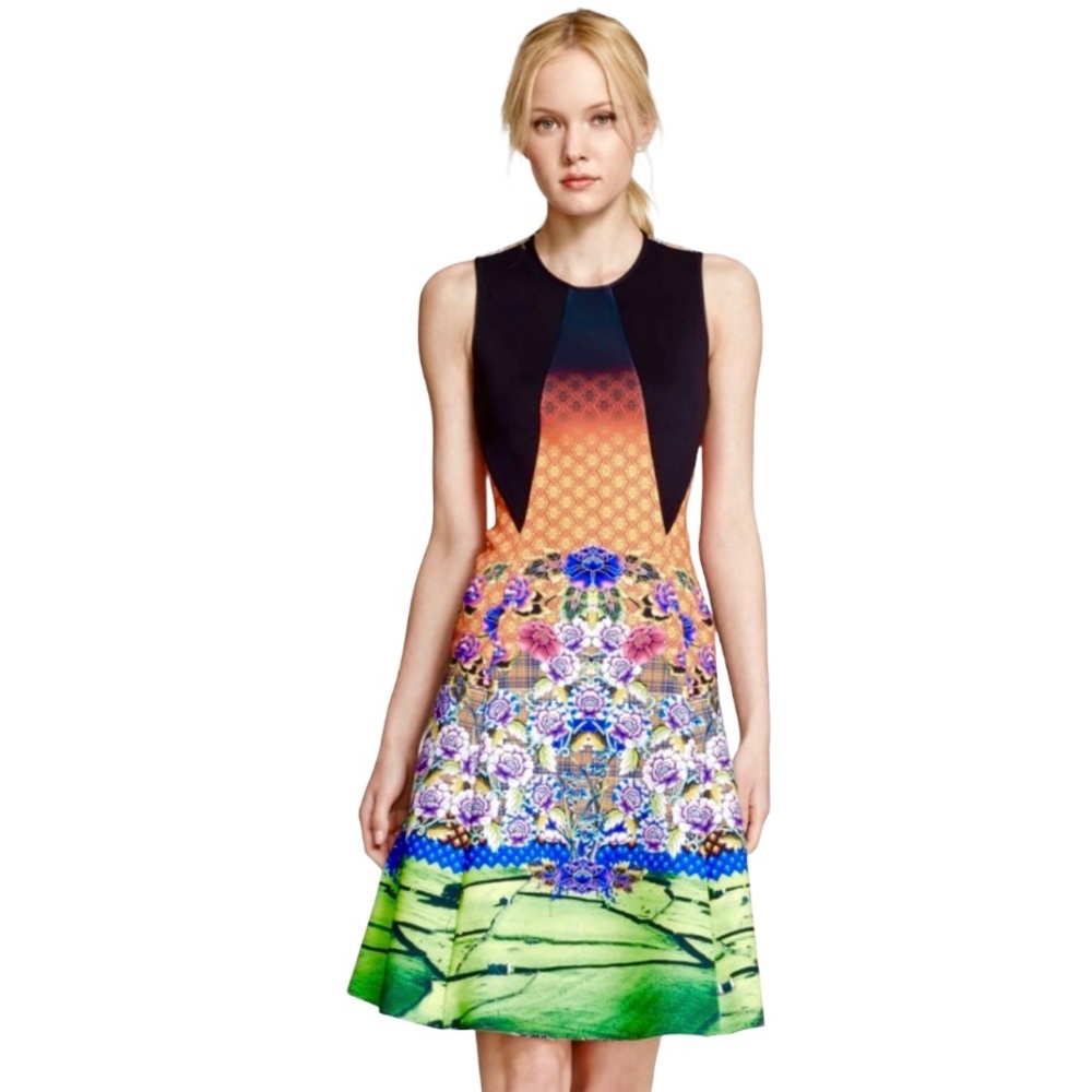 Clover Canyon Dress XS Newgrange Pastures Sleeveless Neoprene Fit Flare